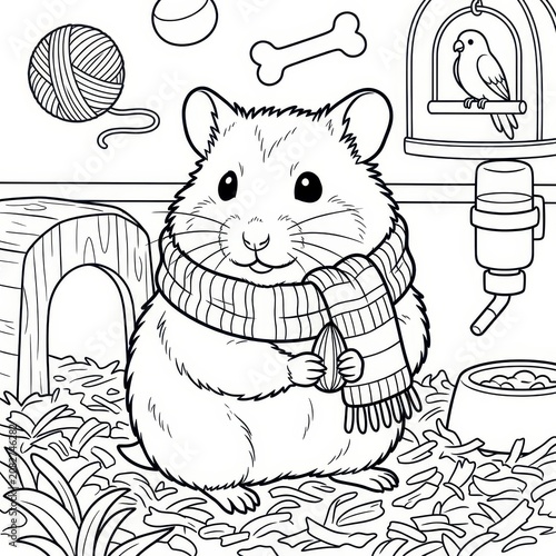 Cute hamster with scarf coloring page