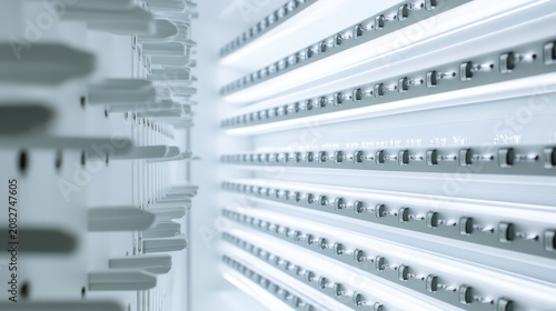 Rows of High-Tech LED Lighting Strips Creating an Abstract Pattern of Bright Illumination