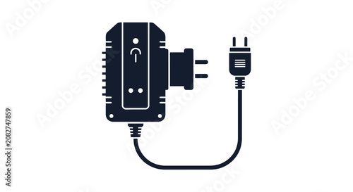Photos Electrical plug adapter with cable and prongs dark blue silhouette power