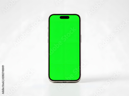 Smartphone with green screen display isolated on a transparent background