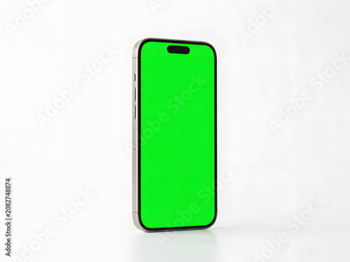 Smartphone with green screen display isolated on a transparent background