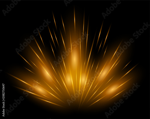 Obraz na plátně Abstract golden energy burst with luminous streaks isolated on transparent background