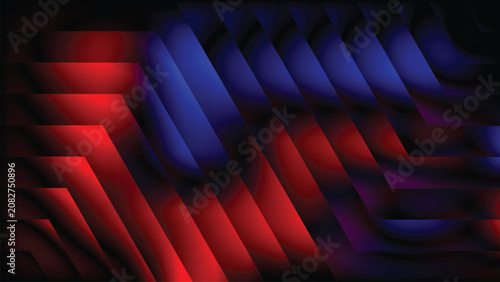 Fotografie Dark 3D folded geometric texture transitioning from fiery red-orange to deep dark green-blue