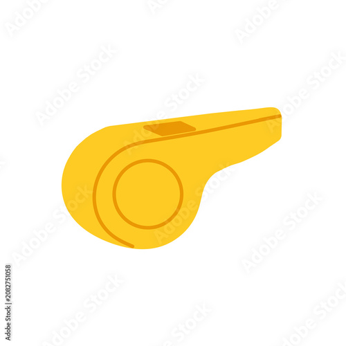 Yellow Sports Whistle Flat Cartoon Icon Isolated on Transparent Background