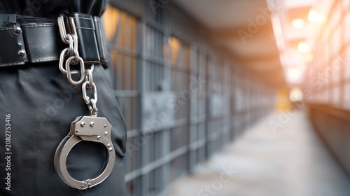 Closeup of Correctional Officer's Belt with Key Chain and Handcuffs