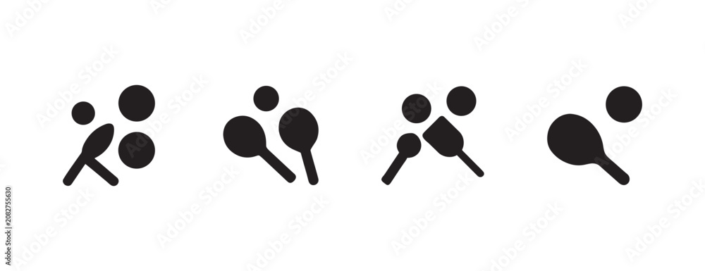 Fototapeta premium Table tennis players in various actions with rackets and balls icons set