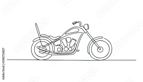 Cuadro en lienzo One continuous line illustration of an chopper bike , isolated on white background
