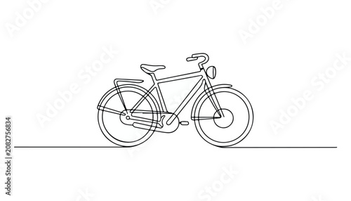 Tableau sur toile One continuous line illustration of an cruiser bicycle , isolated on white background