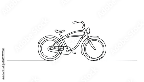 Schilderij op canvas One continuous line illustration of an cruiser bicycle , isolated on white background