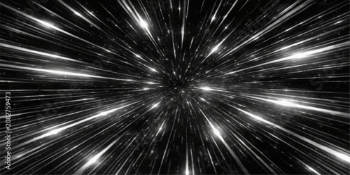 Canvas Print Abstract representation of warp speed or hyperdrive effect in outer space, with bright streaks of light converging at a central point, evoking a sense of fast motion and cosmic travel