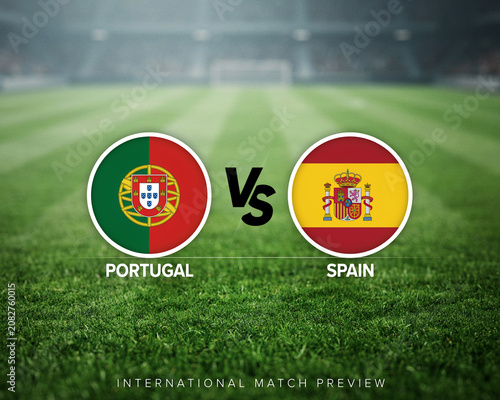 Foto Portugal versus spain national soccer team flag icons displayed on a blurred gre