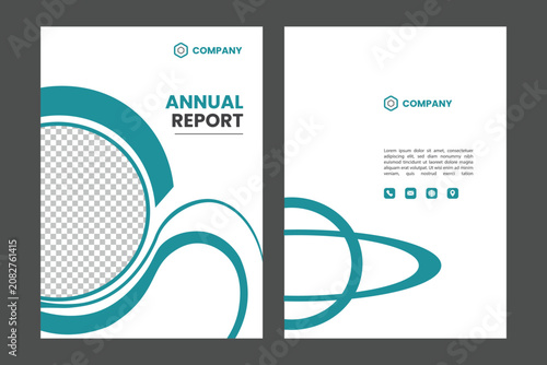 Cuadro en lienzo Professional annual report cover design template with abstract teal wave shapes,