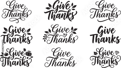 Fotografie Silhouette of 'give thanks' phrases isolated on transparent background