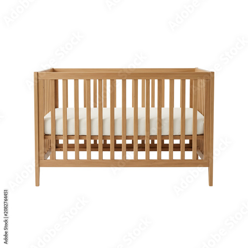 Cuadro en lienzo Wooden baby crib with mattress