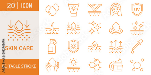 Schilderij op canvas Skin care line icon set