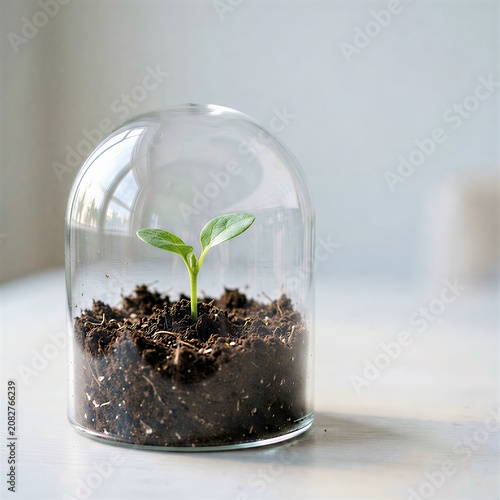 Transparent Eco Glass Dome with Seedling and Soil Inside