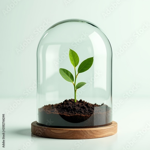 Transparent Eco Glass Dome with Green Plant Growing Inside