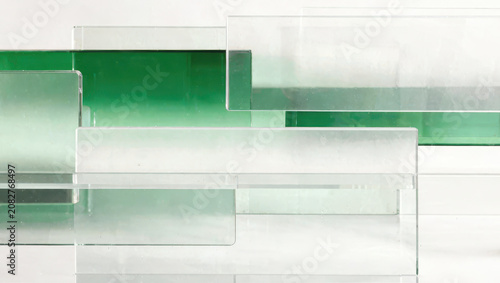 Abstract glass panel composition with green gradient and clean minimalist layered background