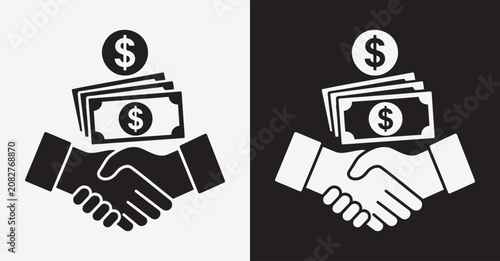 Business Handshake with Money Icon Vector, Financial Agreement and Investment Deal Symbol