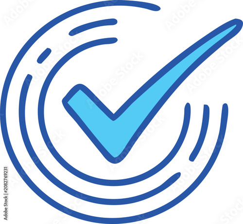 Minimalist vector illustration of a blue check mark symbol featuring rounded lines and simple shapes