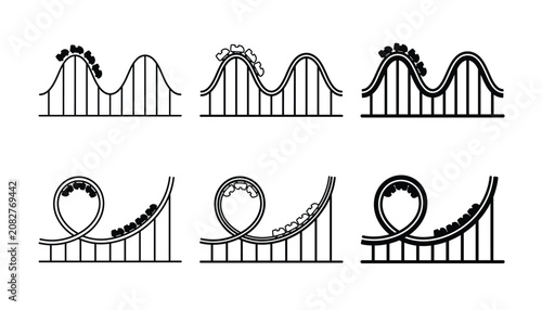 Konstfotografi Roller coaster amusement park vector illustration set