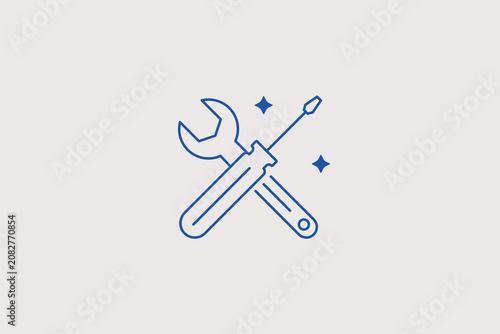 Crossed wrench and screwdriver line icon for repair. Vector illustration for auto workshop, hardware store, handyman services.