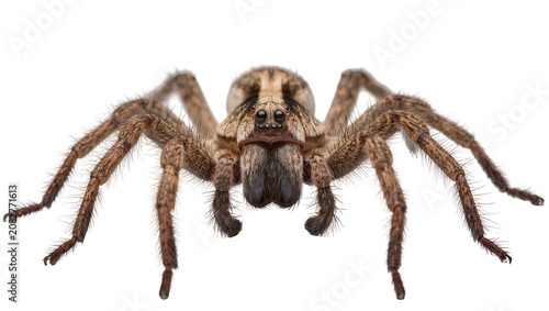 Canvastavla Brown hairy spider with striped cephalothorax and abdomen