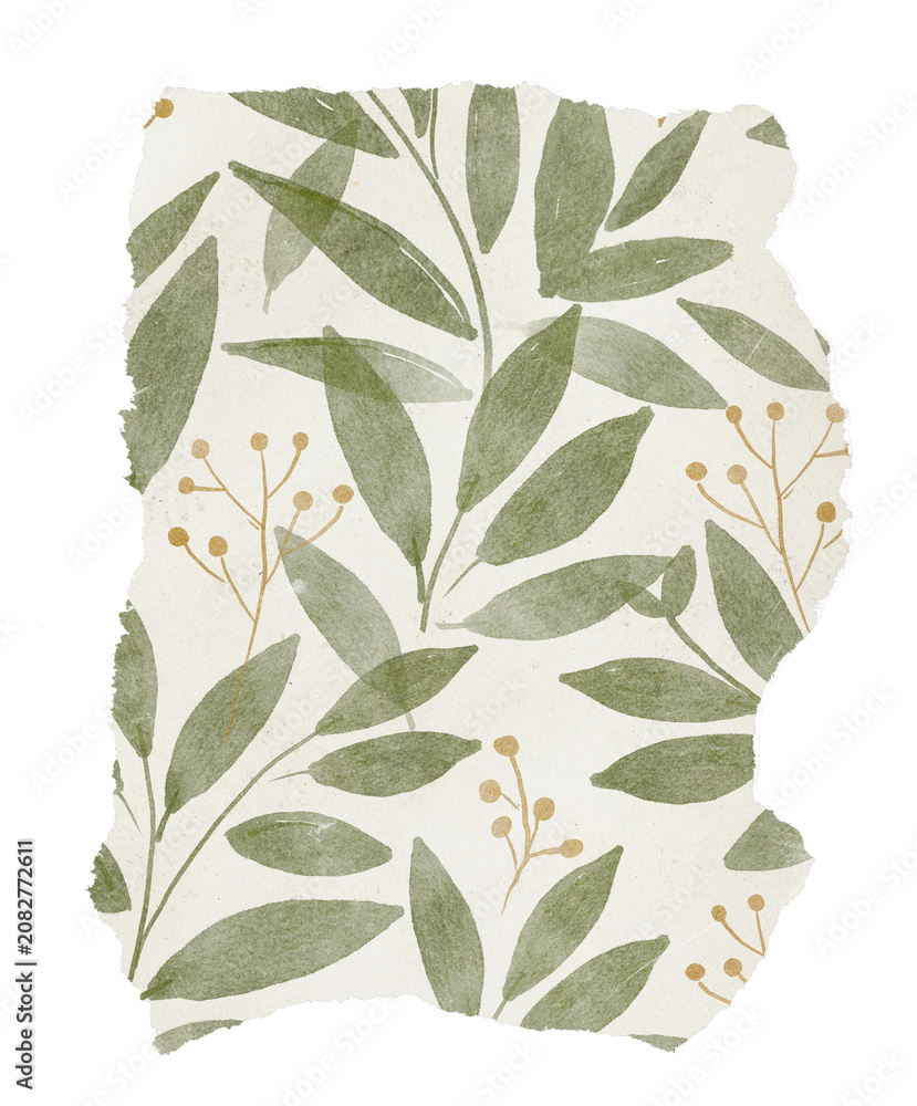 Naklejka premium PNG Abstract botanical leaf pattern on textured paper, transparent background