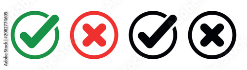 Checkbox set for web and mobile ui elements featuring check mark and cross symbols for task validation.