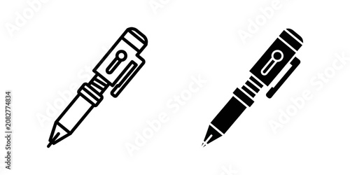 Photos Mechanical pencil with clip on white background simple line art and solid silhou