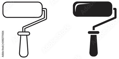 Simple paint roller icon in outline and filled styles on a white background for renovation projects