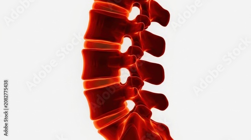 Glowing Crimson Lumbar Spine Vertebrae Anatomy, Medical Illustration with Detailed Bone Structure