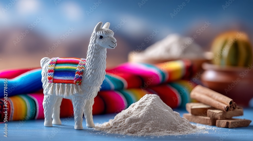Fototapeta premium Vibrant Carnival Offering in Oruro, Bolivia Featuring Colorful Textiles