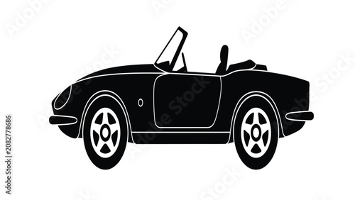 Schilderij op canvas Convertible silhouette illustrates a vintage open-top roadster with detailed wheels on a plain white background