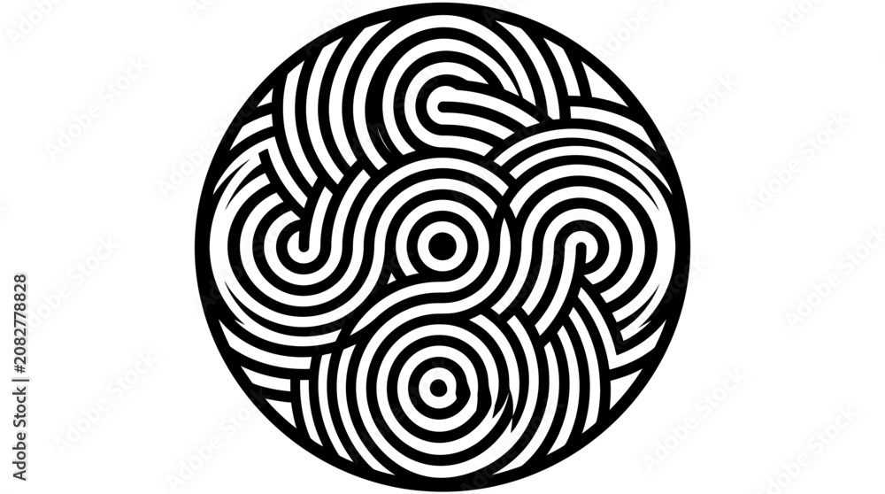 Fototapeta premium Abstract Circular Pattern, Black and White Intertwined Lines, Modern Graphic Design