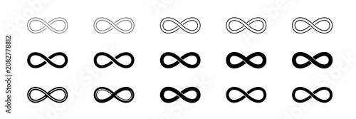 Fotografie Set of Black and Outline Infinity Symbols in Rows on White Background