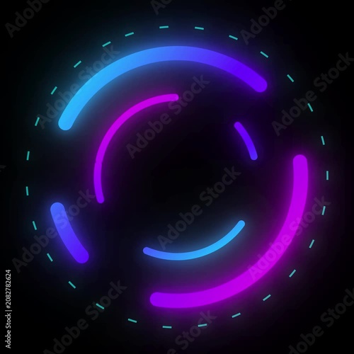 Animated glowing purple and blue neon circular hud interface rotating on solid black background