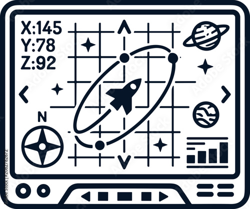 Spacecraft navigation HUD and radar interface screen.