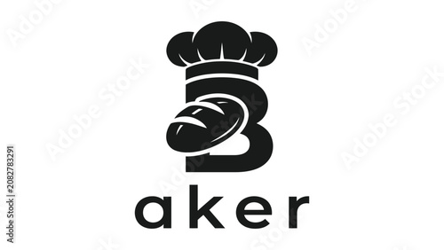 Photos Bakery logo design features a stylized letter B integrated with a chef hat and a loaf of bread
