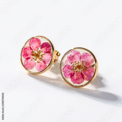 Stud pink color flower Earrings for Girls in white background