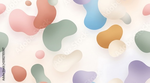 Minimalist abstract background with organic colorful fluid shapes in soft pastel tones floating on light surface creating modern artistic pattern