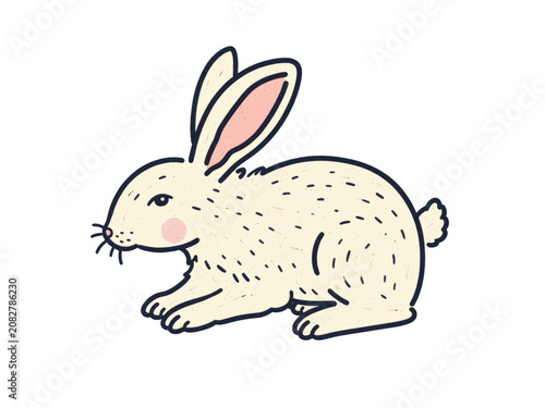 Cute cartoon bunny sitting hand drawn animal illustration, isolated on transparent background