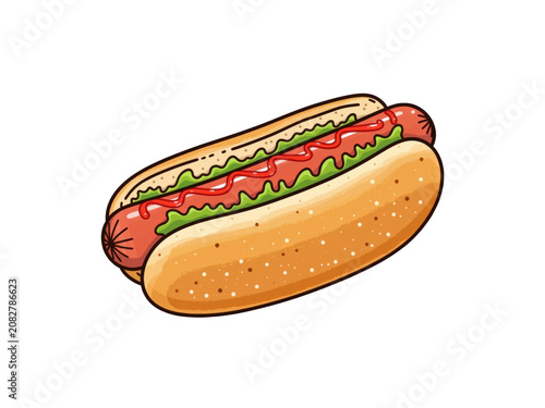 Hot dog with ketchup relish on transparent background