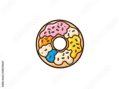 Dessert donut with colorful frosting and sprinkles, isolated on transparent background