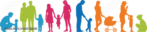 Konstfotografi Flat vector family parenting silhouettes, diverse caregiving roles, child develo