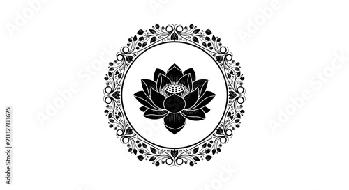 Black Lotus Flower Circular Design.