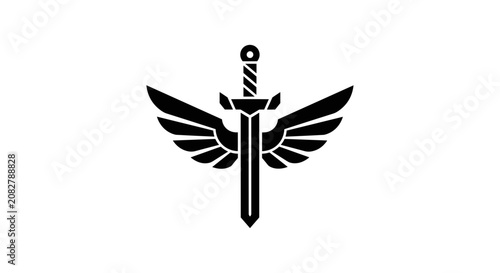 Black sword with wings logo.