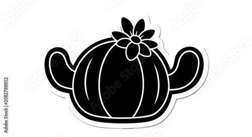 Black Teapot with Flower Design 1.