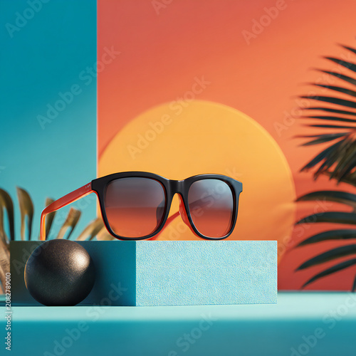 Summer sunglasses with modern and minimal style isolated on colorful background, Fashion accessories for vacation holiday for protect sunlight