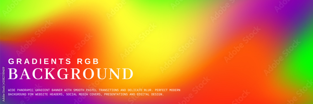 Fototapeta premium Rgb colors dance across a rainbow gradient backdrop. Pastel led icons and spectrum hues bring vivid color, rainbow light and gradient energy to every background.
